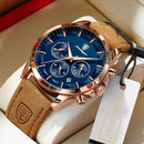 POEDAGAR - Relógio de Quartzo de Couro Impermeável Masculino